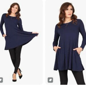 NWT Lildy Navy Solid Pocket Swing Tunic Long Sleeve Size L-XL